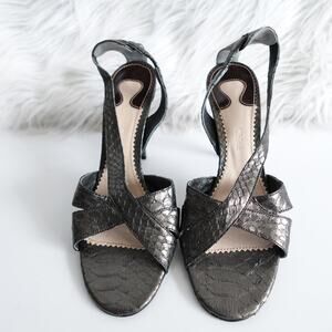 Chloe Gunmetal Silver Snake-Embossed Open Toe High Heel Sandals Size 37.5